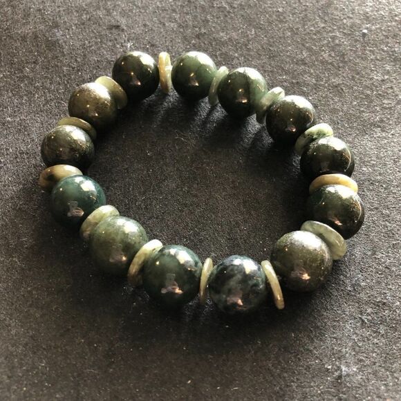 Natural Gemstone Bead Bracelet - Dark Green Chrysoprase Beads Stretch Bracelet - Picture 7 of 7